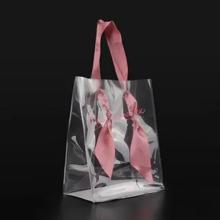 Frosted PVC bags with ribbon handle (premium retail)